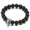 10MM Matt Black Onyx Beads Mens Stretchable Bangle Bracelet with Vintage Dragon Head Charm - COOLSTEELANDBEYOND Jewelry