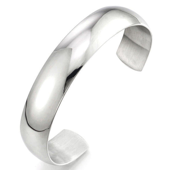 18CM Minimalist Stainless Steel Cuff Bangle Bracelet for Men Women Silver Color Polished, Adjustable