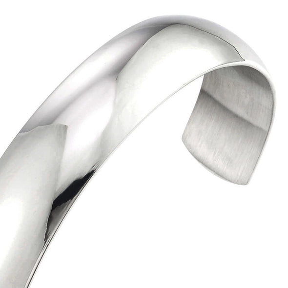 18CM Minimalist Stainless Steel Cuff Bangle Bracelet for Men Women Silver Color Polished, Adjustable