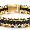 8.7 Inches Mens Steel Gold Color Curb Chain Bracelet Interwoven with Black Braided Cotton Cord - COOLSTEELANDBEYOND Jewelry