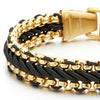 8.7 Inches Mens Steel Gold Color Curb Chain Bracelet Interwoven with Black Braided Cotton Cord - COOLSTEELANDBEYOND Jewelry