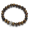 8MM Tiger Eye Stones Mens Bead Bracelet with Skull, Prayer Mala, - COOLSTEELANDBEYOND Jewelry