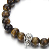8MM Tiger Eye Stones Mens Bead Bracelet with Skull, Prayer Mala, - COOLSTEELANDBEYOND Jewelry
