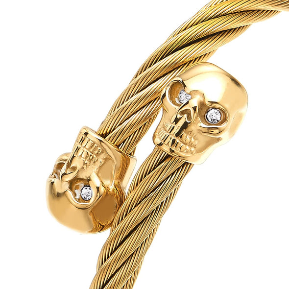 Adjustable Men Skull Bangle Bracelet Stainless Steel Cuff Bracelet Gold Color Polished - COOLSTEELANDBEYOND Jewelry