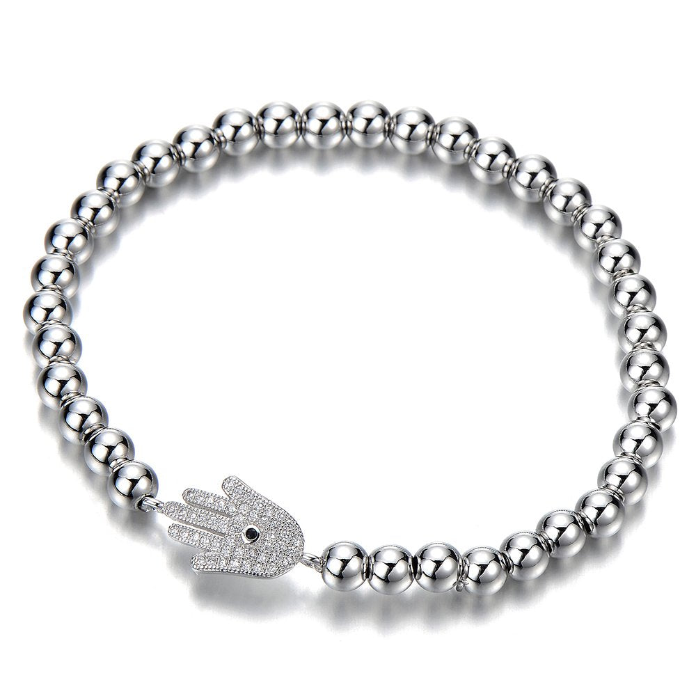 18K Gold Plated Hamsa Hand Bracelet – Fatima's Hand With Cubic Zirconia, Gold Chain