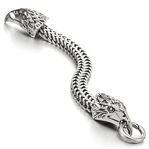 COOLSTEELANDBEYOND Biker Men Stainless Steel Eagle Head Franco Link Curb Chain Bracelet with Spring Ring Clasp 8.5 Inch - coolsteelandbeyond
