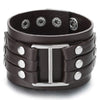 COOLSTEELANDBEYOND Biker Punk Rock Men Women Wide Brown Leather Bracelet Bangle Wristband with Rivets and Buckle - coolsteelandbeyond