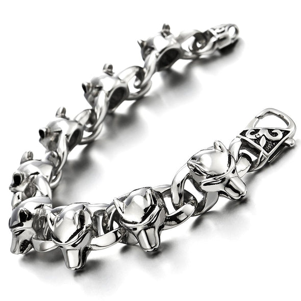 Biker Punk Stainless Steel Link of Wolf Bracelet for Men for Polished