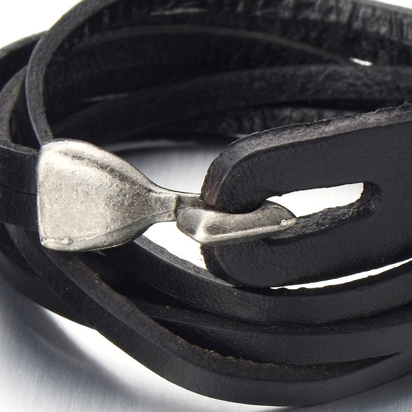 Black Leather Wrap Bracelet for Men for Genuine Leather Bangle Bracelet