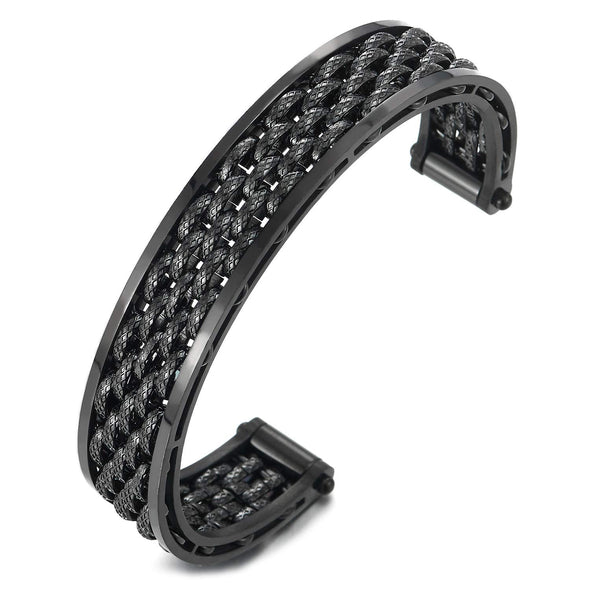COOLSTEELANDBEYOND Black Stainless Steel Grid Mesh Link Chain Bangle Bracelet for Men Women, Exquisite - coolsteelandbeyond