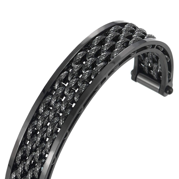 COOLSTEELANDBEYOND Black Stainless Steel Grid Mesh Link Chain Bangle Bracelet for Men Women, Exquisite - coolsteelandbeyond
