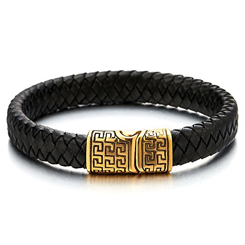 COOLSTEELANDBEYOND Braided Leather Bangle Bracelet for Men Women Genuine Leather Wristband with Magnetic Clasp - coolsteelandbeyond