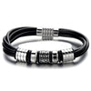 Braided Leather Bracelet for Men Black Genuine Leather Bangle with Stainless Steel Charms - COOLSTEELANDBEYOND Jewelry