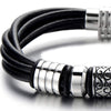 Braided Leather Bracelet for Men Black Genuine Leather Bangle with Stainless Steel Charms - COOLSTEELANDBEYOND Jewelry