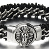 Braided Leather Bracelet for Men with Stainless Steel Lion Head and Black Genuine Leather Straps - COOLSTEELANDBEYOND Jewelry
