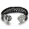 Braided Leather Bracelet for Men with Stainless Steel Lion Head and Black Genuine Leather Straps - COOLSTEELANDBEYOND Jewelry