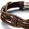 COOLSTEELANDBEYOND Brown Hand-Made Braided Leather Bangle Bracelet for Men with Stainless Steel Magnetic Clasp - coolsteelandbeyond
