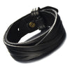 COOLSTEELANDBEYOND Classic Mens Stripe Leather Bracelet Black Genuine Leather Wristband - coolsteelandbeyond