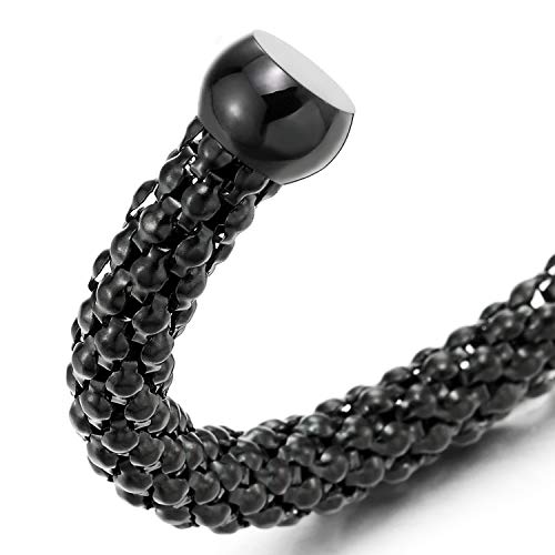 Elastic Adjustable Black Convex Dotted Mesh Tube Cuff Bangle Bracelet Stainless Steel for Men Women