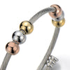COOLSTEELANDBEYOND Elastic Adjustable Stainless Steel Silver Gold Beads Bangle Cuff Bracelet for Women and - COOLSTEELANDBEYOND Jewelry