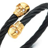 Elastic Mens Women CZ Eyes Skull Bangle Bracelet Steel Cuff Bracelet, Gold Black - COOLSTEELANDBEYOND Jewelry