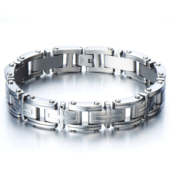 Stylish Stainless Steel Cross Link Bracelet for Men, 8.85 Inches ...