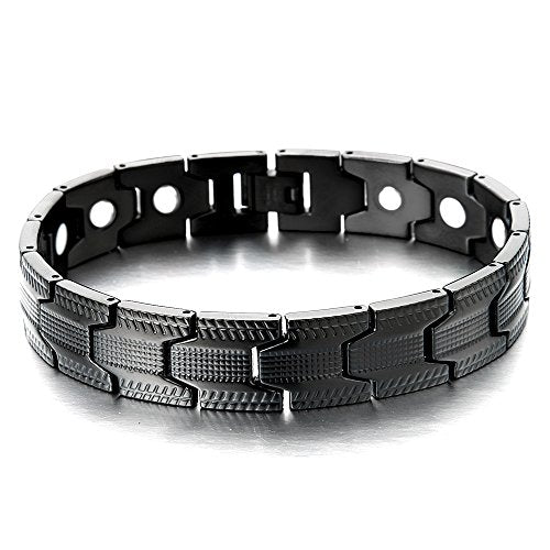 COOLSTEELANDBEYOND Men's Magnetic Bracelet - Stainless Steel Gold & Black Finish - Adjustable With Link Tool - View #8