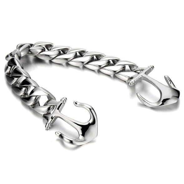 Exquisite Stainless Steel Mens Marine Anchor Curb Chain Bangle Bracelet ...