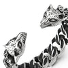 COOLSTEELANDBEYOND Exquisite Stainless Steel Mens Vintage Wolf Head Solid Curb Chain Cuff Bangle Bracelet - coolsteelandbeyond