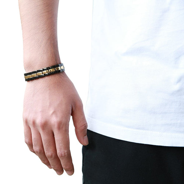 Exquisite Steel Mens Gold Black Bracelet of Free Link Removal Kit - COOLSTEELANDBEYOND Jewelry
