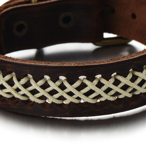 Fashion Mens Brown Leather Bracelet Genuine Leather Bangle Interwoven Design - COOLSTEELANDBEYOND Jewelry