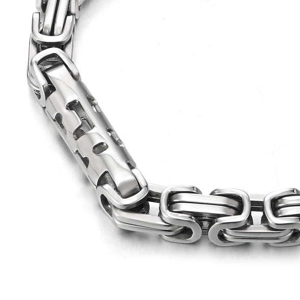 COOLSTEELANDBEYOND Fashion Style Mens Stainless Steel Braid Link Bracelet with Tube Tunnel Charms, Polished - coolsteelandbeyond