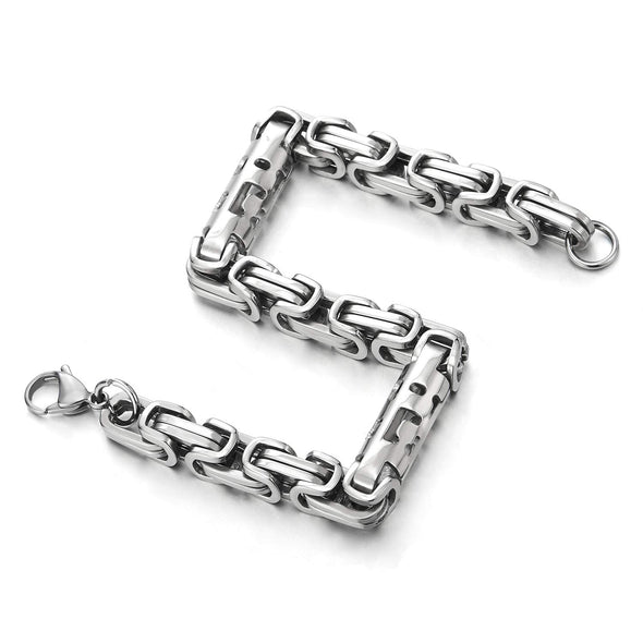 COOLSTEELANDBEYOND Fashion Style Mens Stainless Steel Braid Link Bracelet with Tube Tunnel Charms, Polished - coolsteelandbeyond
