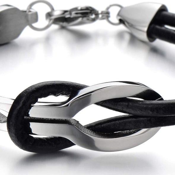 Friendship Nautical Knot Mens Womens Leather Bangle Bracelet Genuine Leather Wristband - COOLSTEELANDBEYOND Jewelry
