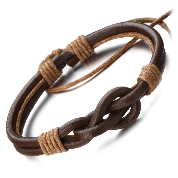 Nautical Knot Multi-Row Brown Leather Bracelet for Men and Women ...