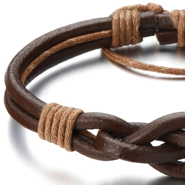 Nautical Knot Multi-Row Brown Leather Bracelet for Men and Women ...