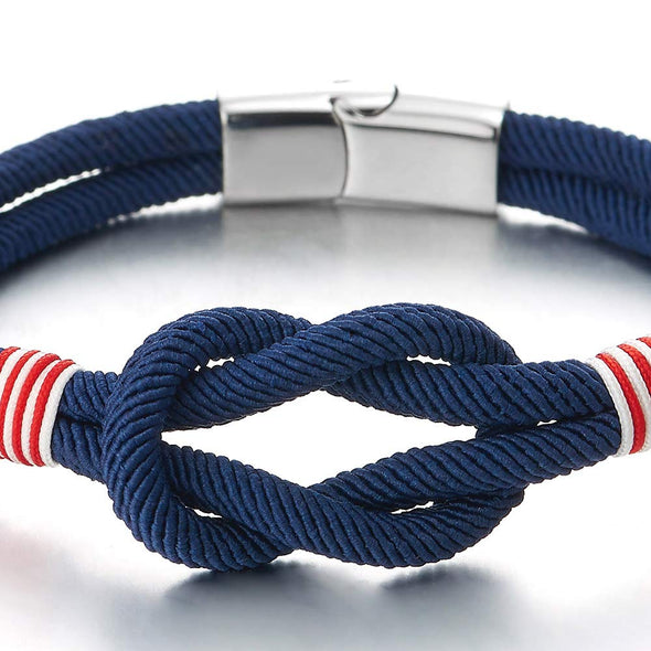 COOLSTEELANDBEYOND Friendship Nautical Knot Navy Blue Cotton Straps Double-Lap Wristband Bracelet Men Women - coolsteelandbeyond