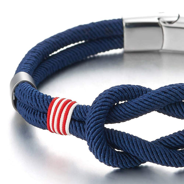 COOLSTEELANDBEYOND Friendship Nautical Knot Navy Blue Cotton Straps Double-Lap Wristband Bracelet Men Women - coolsteelandbeyond
