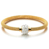COOLSTEELANDBEYOND Gold Color Stainless Steel Cable Bangle Bracelet with Cubic Zirconia Charm and Magnetic Clasp - COOLSTEELANDBEYOND Jewelry