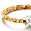 COOLSTEELANDBEYOND Gold Color Stainless Steel Cable Bangle Bracelet with Cubic Zirconia Charm and Magnetic Clasp - COOLSTEELANDBEYOND Jewelry