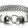 Gothic Mens Stainless Steel Cap Skull Franco Link Curb Chain Bracelet, Spring Ring Clasp 8.7 Inches - COOLSTEELANDBEYOND Jewelry