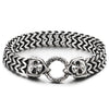 COOLSTEELANDBEYOND Gothic Mens Stainless Steel Franco Box Chain Link Curb Chain Bracelet with Skulls Spring Ring Clasp - coolsteelandbeyond
