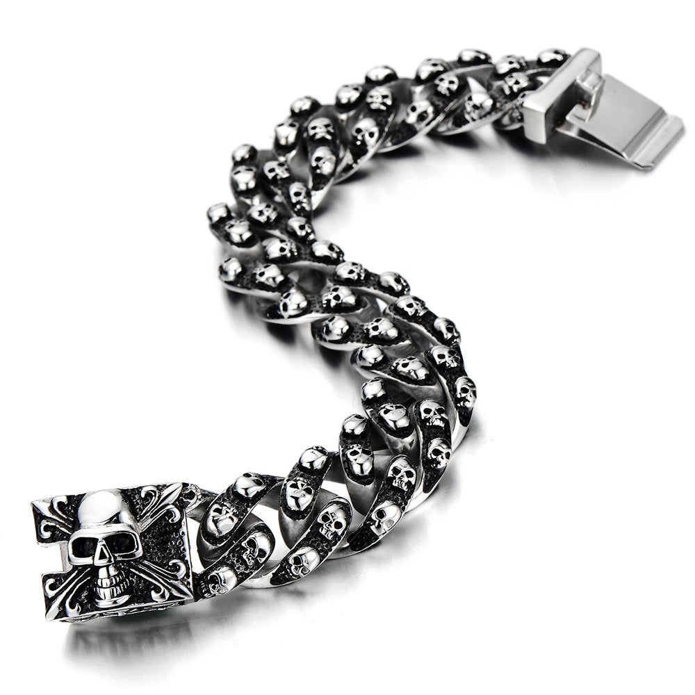 Gothic Retro Style Mens Large Stainless Steel Curb Chain Bracelet