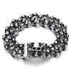 COOLSTEELANDBEYOND Gothic Retro Style Mens Large Stainless Steel Curb Chain Bracelet with Skulls - coolsteelandbeyond