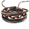 COOLSTEELANDBEYOND Hand-Made Men Women Multi-Strand Brown Braided Leather Blue White Brown Braided Cotton Rope Bracelet - coolsteelandbeyond