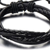 Hand-Made Mens Black Braided Leather Bracelet Multi-Strand Genuine Leather Wristband Wrap Bracelet - COOLSTEELANDBEYOND Jewelry