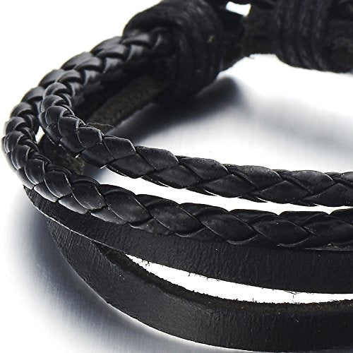 COOLSTEELANDBEYOND Hand-Made Multi-Strand Braided Leather Bracelet for Men Women Leather Wristband Wrap Bracelet - coolsteelandbeyond