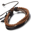 Hand-Made Multi-Strand Brown Braided Leather Bracelet for Men Women Leather Wristband Wrap Bracelet - COOLSTEELANDBEYOND Jewelry