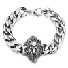 COOLSTEELANDBEYOND Heavy and Study Mens Stainless Steel King of Lion Skull Curb Chain Bracelet, Polished, Rock Biker - coolsteelandbeyond