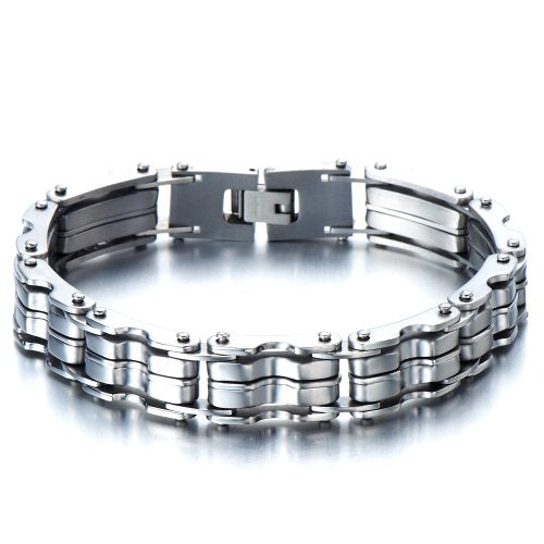 COOLSTEELANDBEYOND Heavy-Duty Stainless Steel Men's Bike Chain Bracelet Jewelry for Man Bold and Chunky - coolsteelandbeyond
